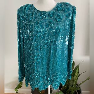 Vintage 80s Scala Sequin Top with Flower Print